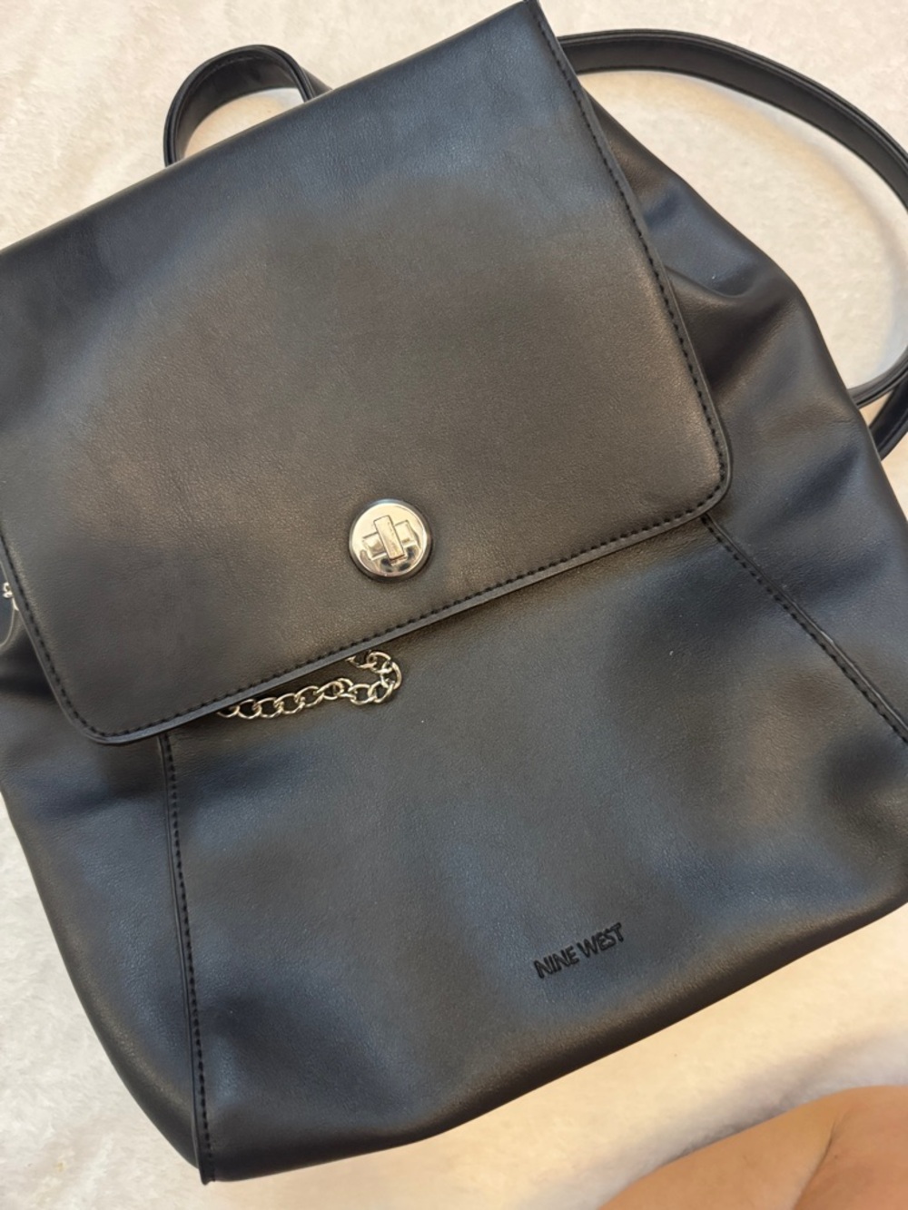 Nine West Black Mini Backpack New Turn Lock Chain Detail Convertible Bag - Picture 2 of 5